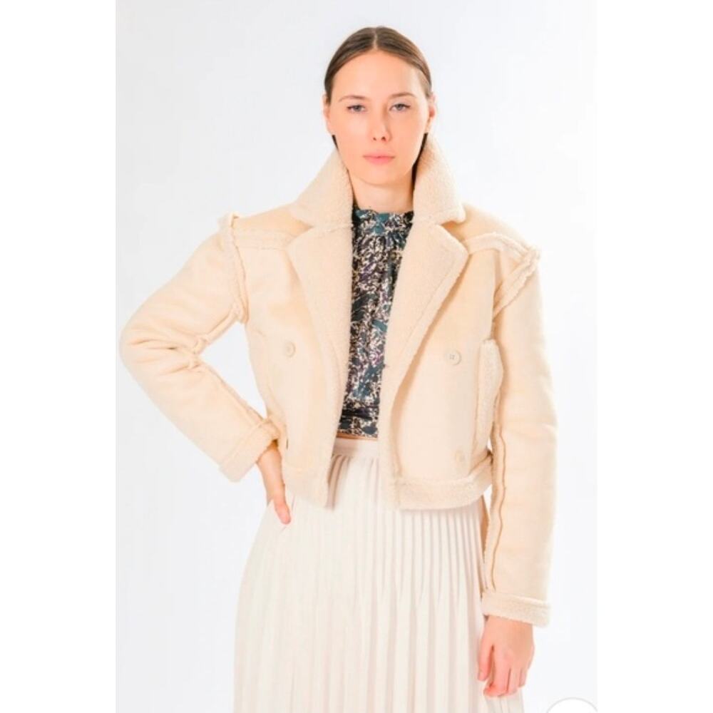Area Stars Aurora bomber faux suede shearling cream Sz Med Cropped Minimalist